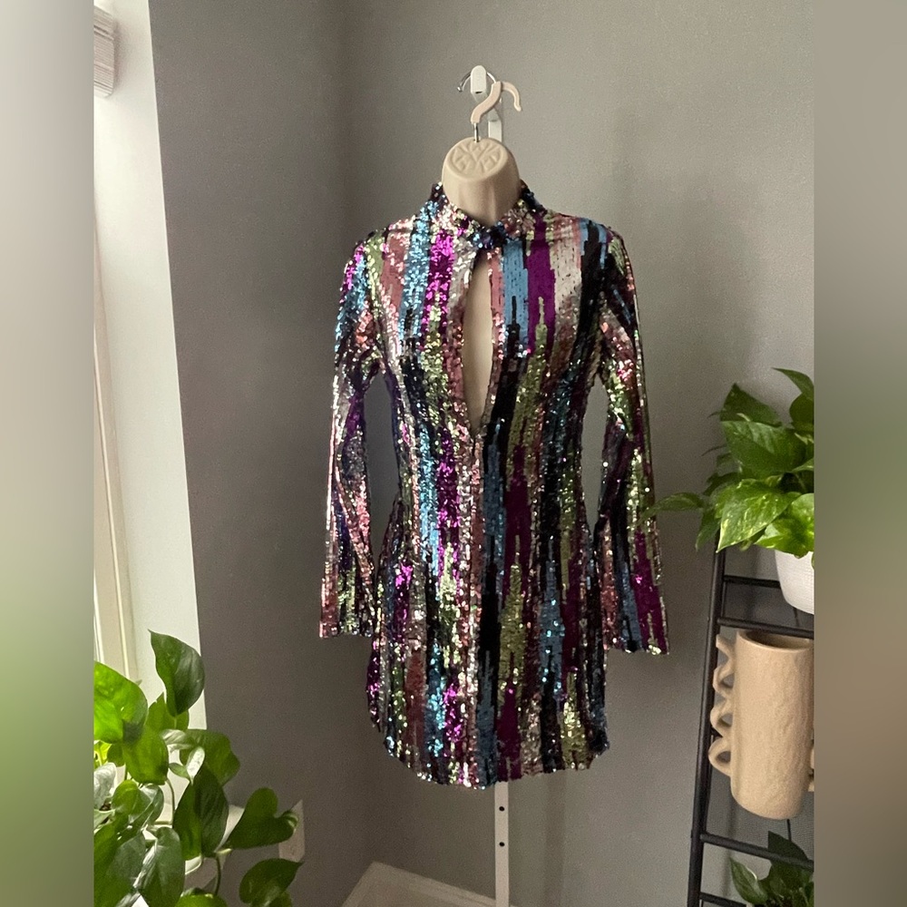 NWT. Long Sleeved, Sequin Mini Dress by Nasty Gal. Size small.